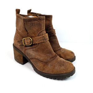 Lucky Brand Ninnah Womens Size 8 Brown Leather 2.5" Heel Ankle Bootie Boots Shoe